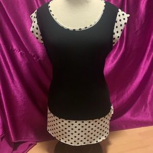 Storm, Los Angeles size medium black dress, top polkadot, slit, sides, like new